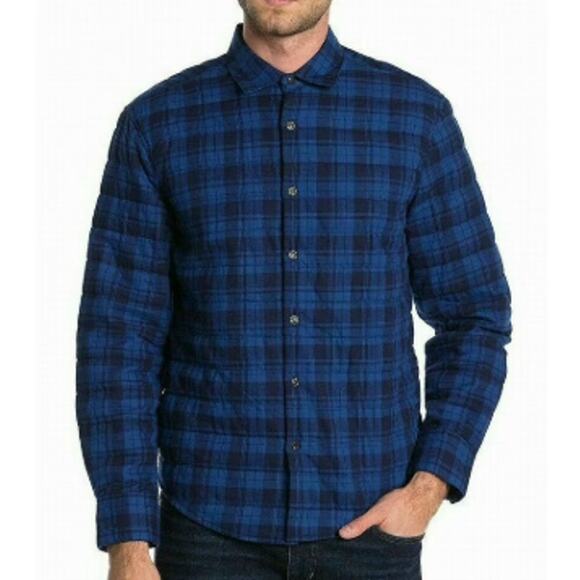 Thomas Dean Shirt Jacket Men L Blue Plaid Button Up Insulated Long Sleeve Casual - Picture 2 of 8